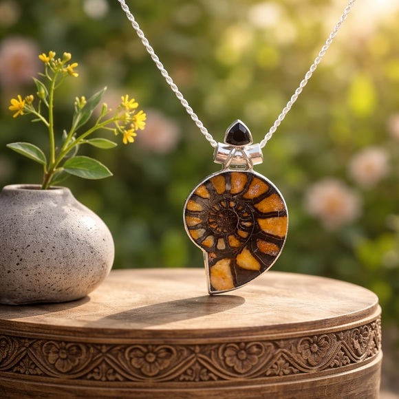 Ammonite & Onyx Necklace - Picture 3 of 13